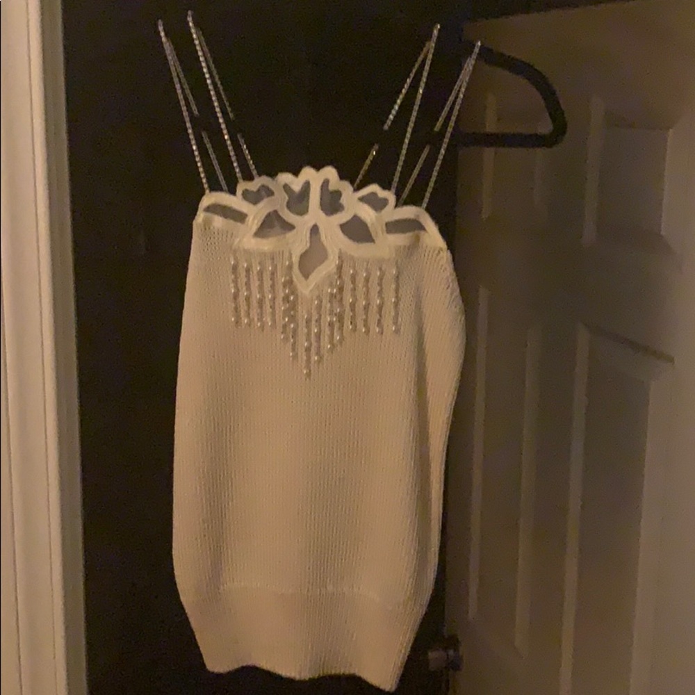 Rhinestone strap sweater tank.